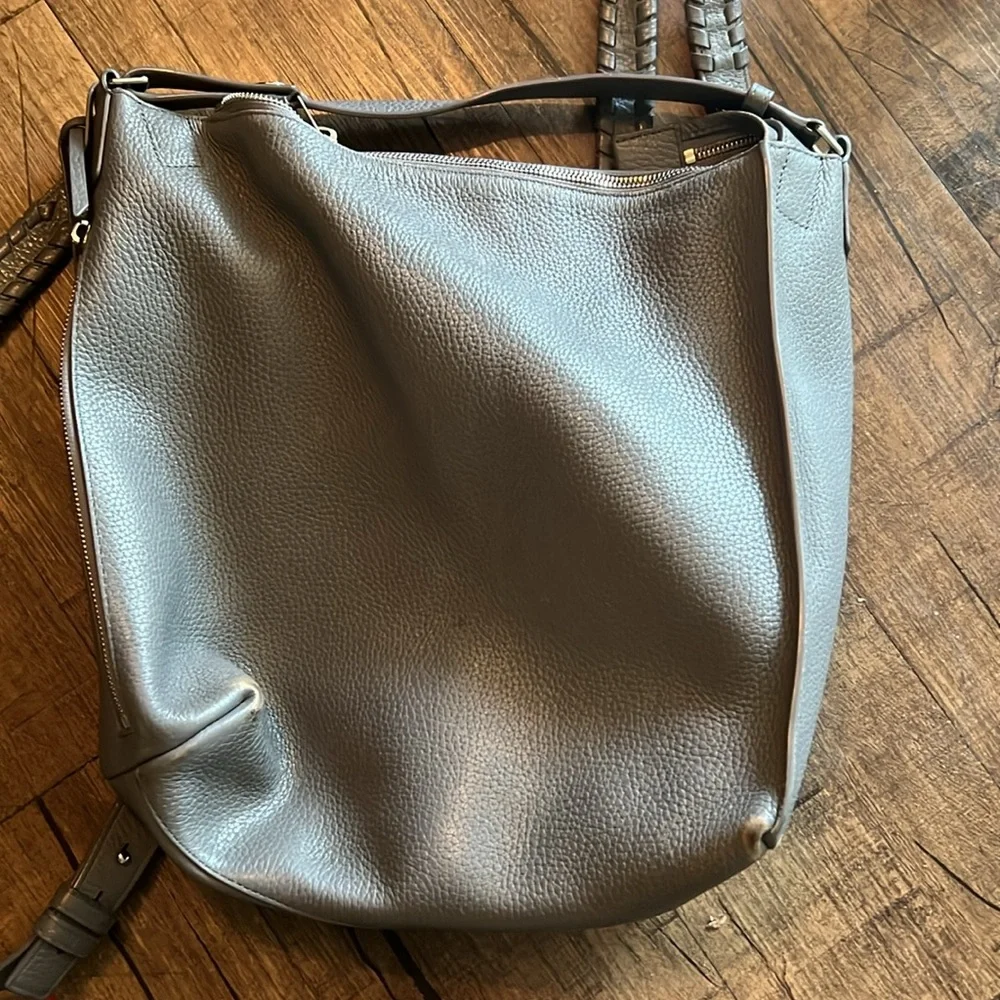 All Saints Small Kita Convertible Grey Braided-Detail Leather Backpack